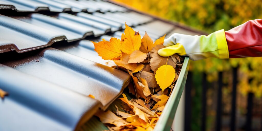 Nettoyage de gouttière obstruée par des feuilles mortes avant l’automne – C RÉNOVATION couvreur à Fronton