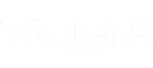 Logo Tollens : Marque Peinture et Revêtement Pro Logo blanc du mot TOLLENS en lettres capitales épaisses sur fond noir, style audacieux et moderne.